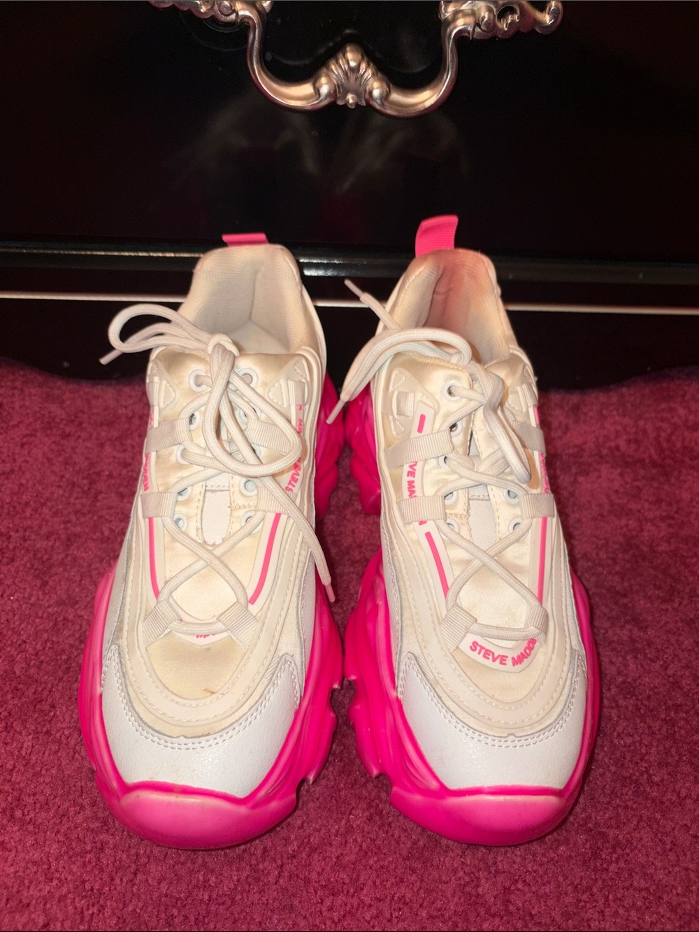 Steve Madden Kids White and Hot Pink Chunky Sneakers